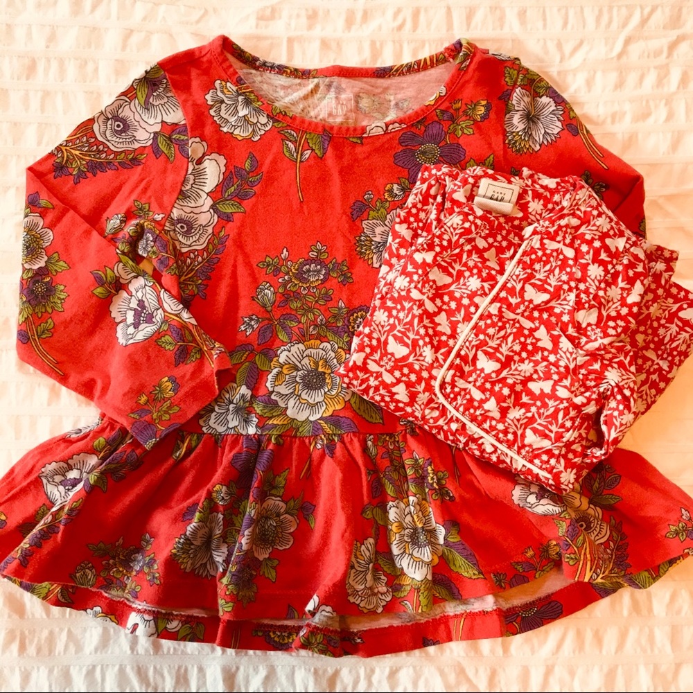 (2) GAP Shirts Long Sleeve Bright Floral Butterfly